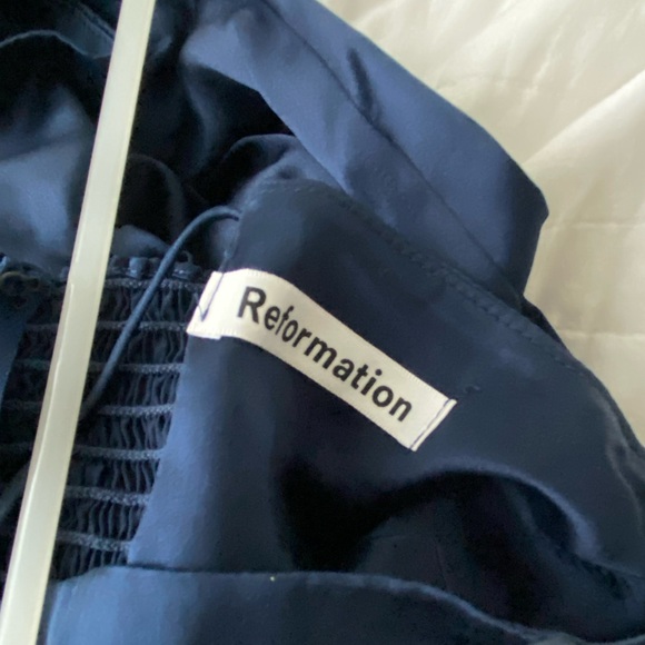 Reformation Silk Frankie Dress Navy - Picture 3 of 6